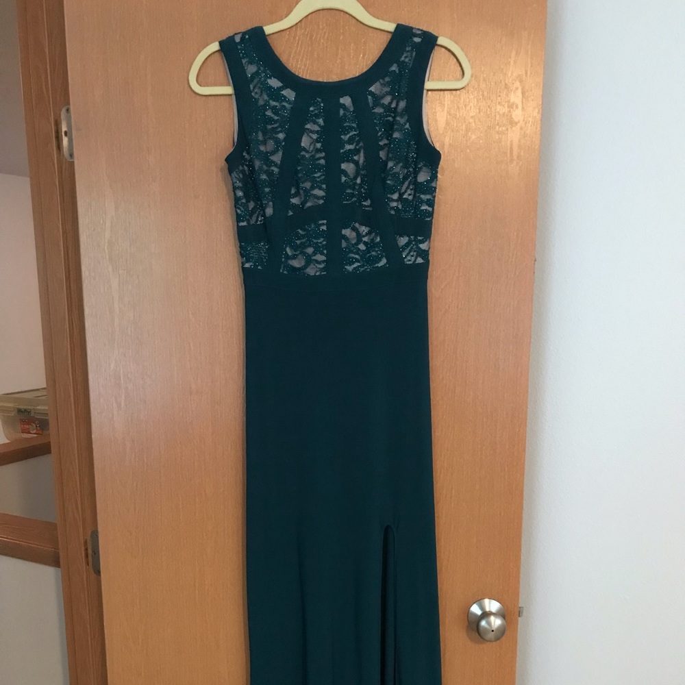 Teal floor length dress